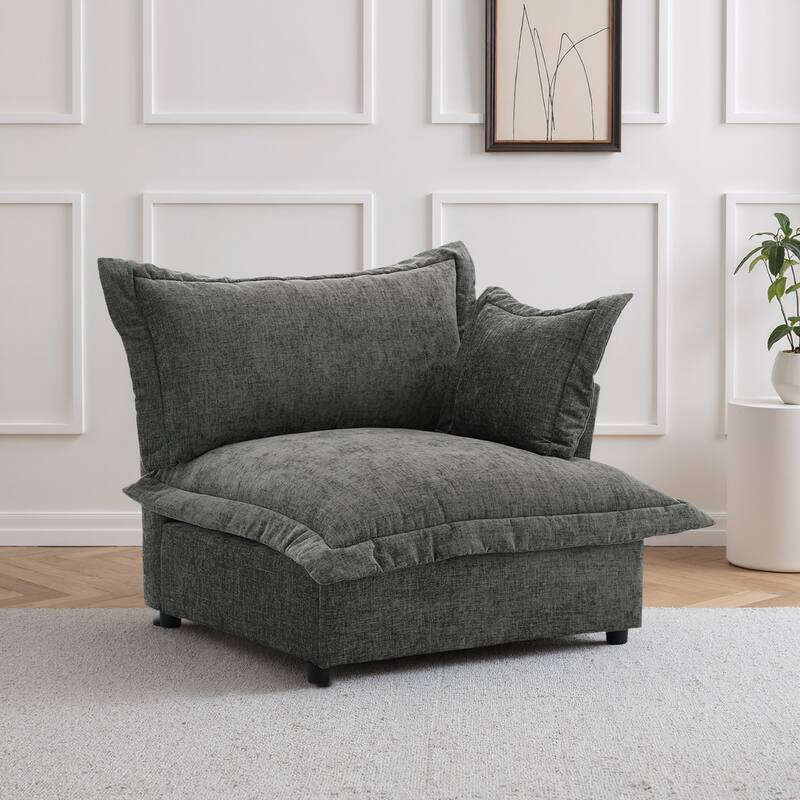 Upholstered Chenille Arm Club Chair Cloud corner cahir - Dark Grey-right facing - Corner Chair