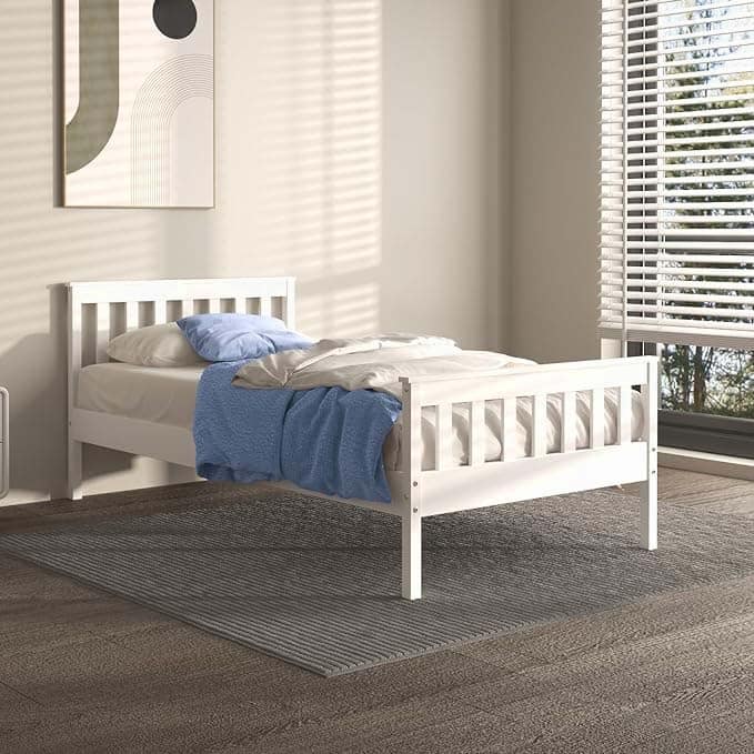 Twin Wooden Platform Bed with Corner - White