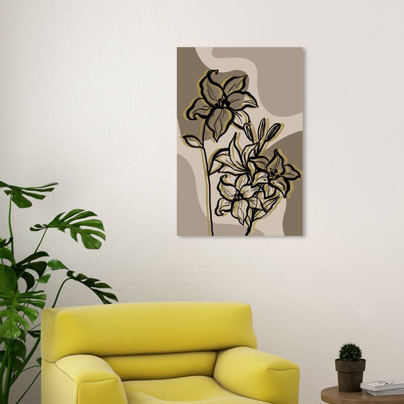 Wynwood Studio Canvas Floral and Botanical Mid Century Daffodils Brown Modern & Contemporary Wall Art Canvas Print - 30 x 20