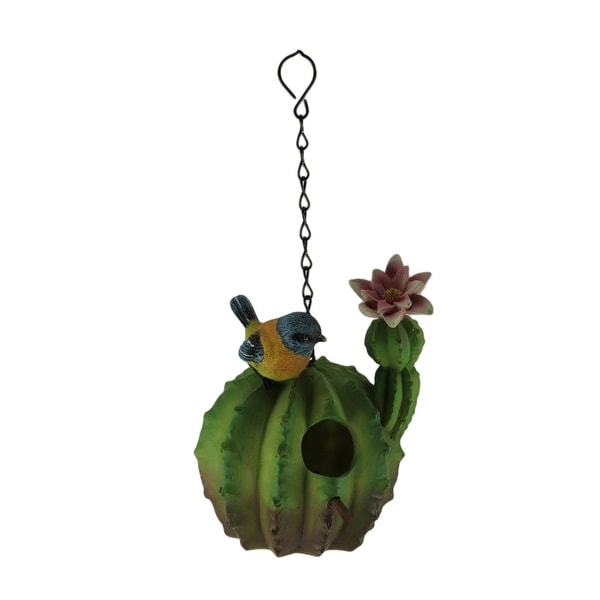 Green Round Flowering Cactus Hanging Birdhouse - 7.25 X 6 X 6 inches