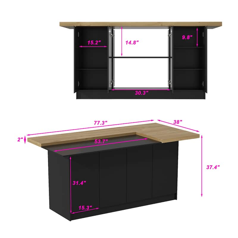 Double-Sided Kitchen Island Abundant Storage Breakfast Bar Table