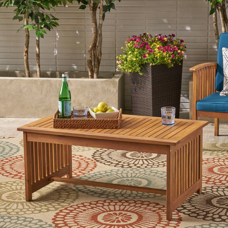 Handcrafted Acacia Wood Coffee Table, 40" L - Rustic Outdoor Design