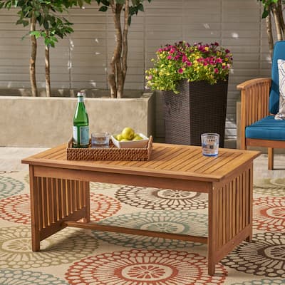 Roomfitters Solid Wood Outdoor Coffee Table, Patio Slatted Top with Slatted Sides