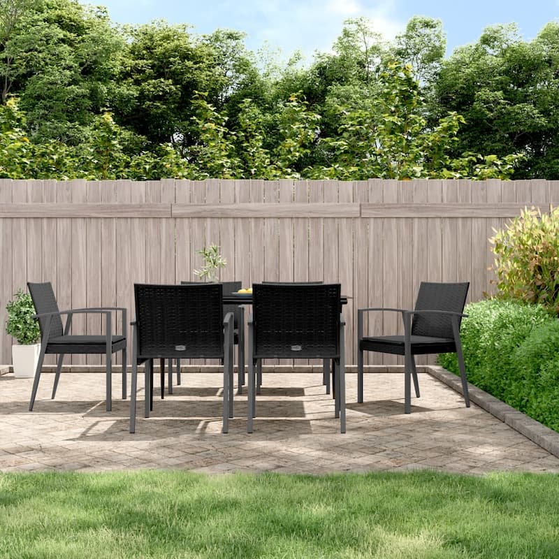 vidaXL Patio Dining Set Table and Chair with Cushions Poly Rattan and Steel