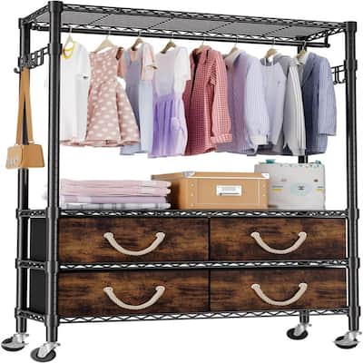 Rolling Clothes Rack with Shelves - 35.4"D x 16.1"W x 76"H