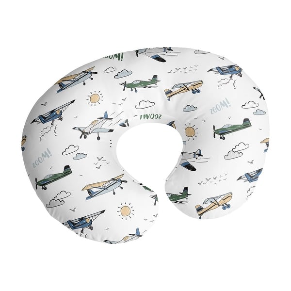 slide 2 of 6, Sweet Jojo Designs Green Vintage Airplane Boy Nursing Breastfeeding Pillow Cover Case (Pillow Not Included) Transportation Cloud