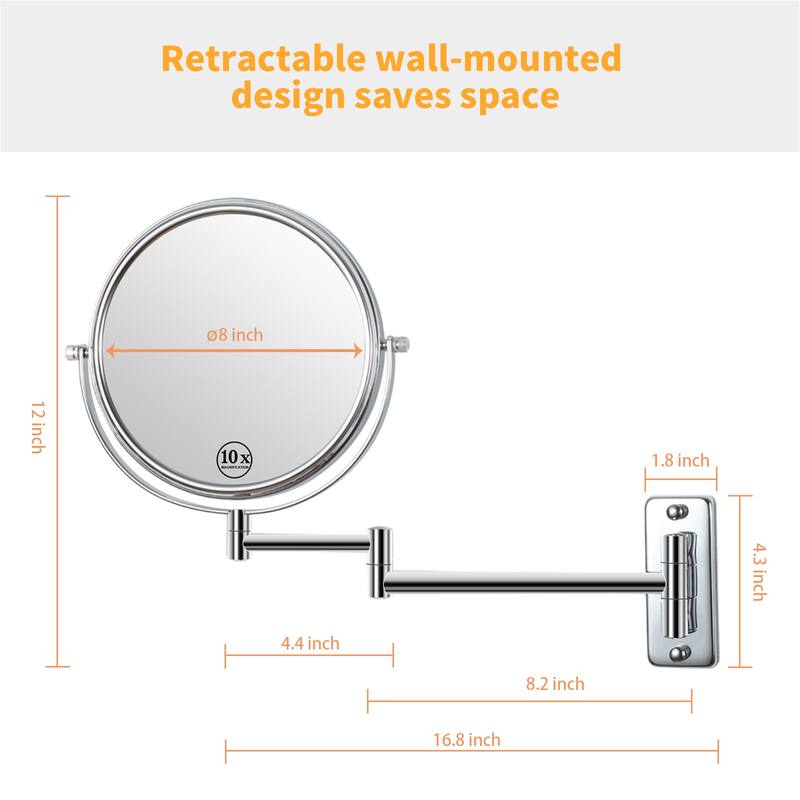 Makeup Mirror 10x Magnification Double-Sided Swivel Mirror Wall Mount