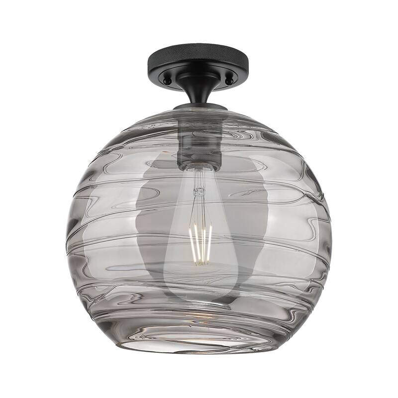 Innovations Lighting 434-1F-10-10 Crown Point Flush Mount Crown Point - Matte Black / Light Smoke Deco Swirl