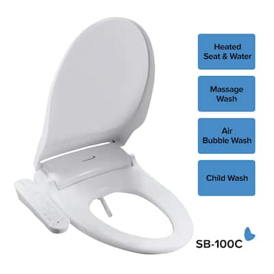 SmartBidet Electric Bidet Seat for Elongated Toilets with Control Panel - White