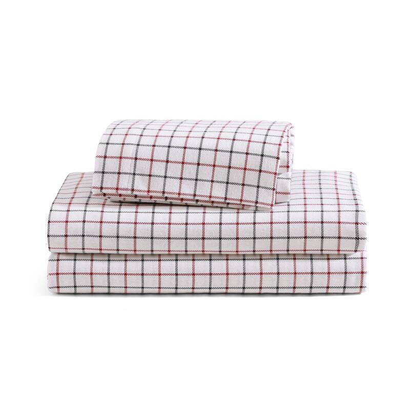 Tommy Hilfiger Printed Cotton Flannel Sheet Set - Tompkins Windowpane Blue - Queen