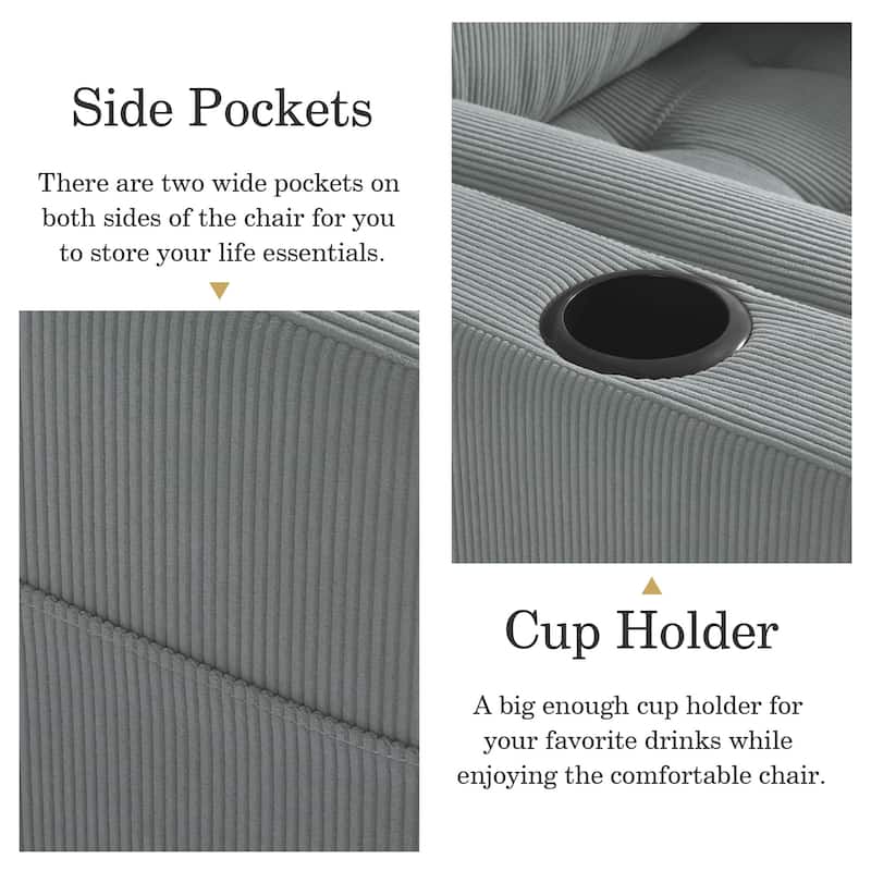 3-in-1 Corduroy Sleeper Sofa Pull-Out Bed Convertible Adjustable Loveseat with USB Port