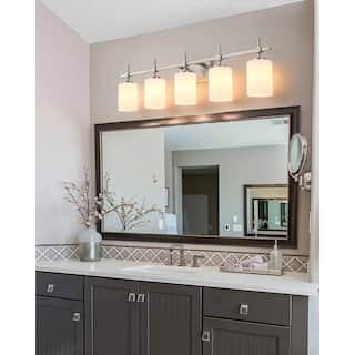 Jasper Brushed Nickel Frosted Glass 5-Light Bathroom Vanity Light