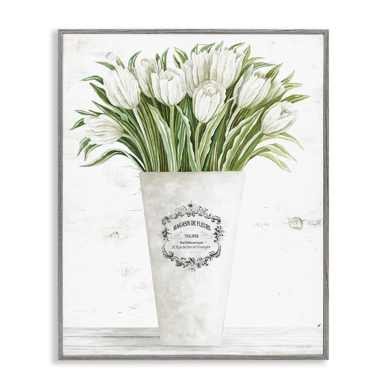 Stupell White Tulip Bouquet in Parisian Vase Floral Arrangement Framed Wall Art - 11 x 14 - Grey