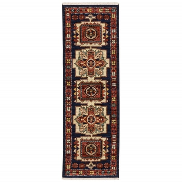 Blue Red Machine Woven Medallions Indoor Rug. Opens flyout.