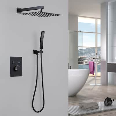 12'' Wall High -pressure Rain Shower head and Handheld Thermostatic Shower System w/ Valve in Black/Gold