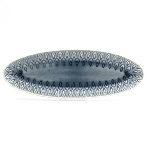 Euro Ceramica Peacock 13" Oval Crackle-Glazed Appetizer Platter - 13.63 in. x 4.81 in. x 1.38 in. - Grey