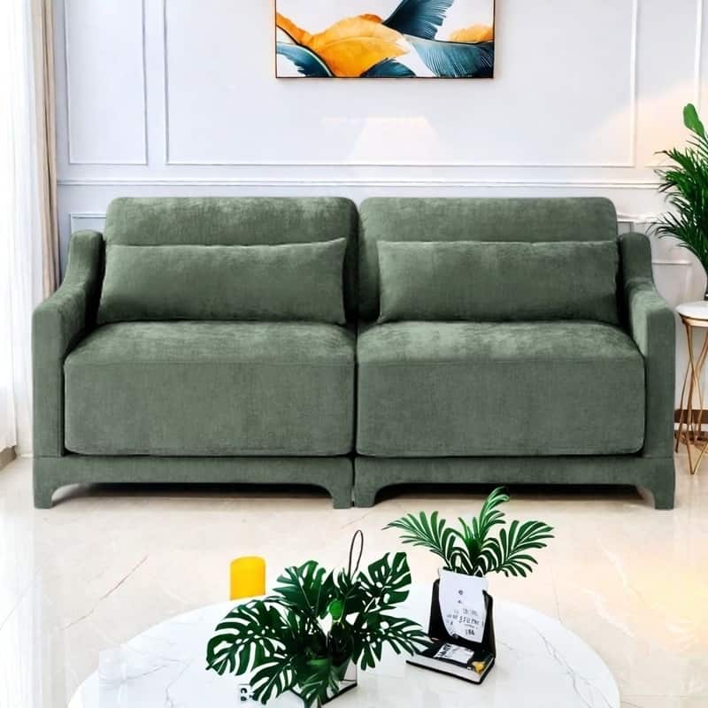 Modern Chenille 4-Seater Sofa with 2 Ottoman, Lumbar Cushions, Ergonomic Backrest, High-Resilience Spongeand Tufted Armrests