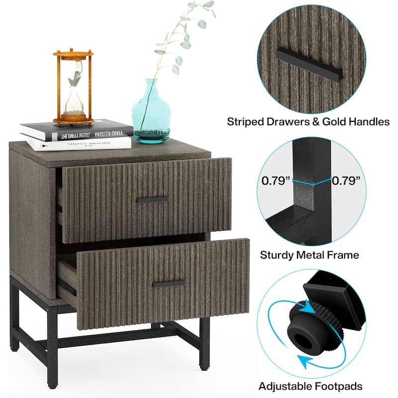 2-Drawer Nightstand, White Night Stands with Storage Drawers