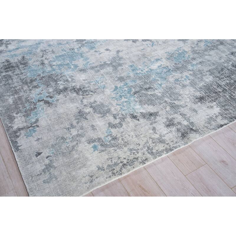 Exquisite Rugs Sky Handmade Handloomed New Zealand Wool/Bamboo Silk Gray/Blue Area Rug