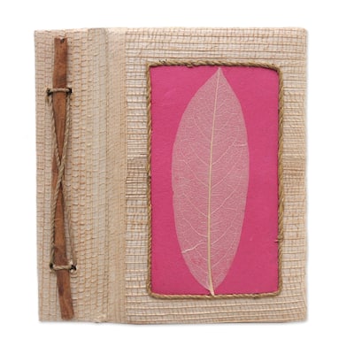Novica Handmade Pink Leaf Natural Fiber Journal