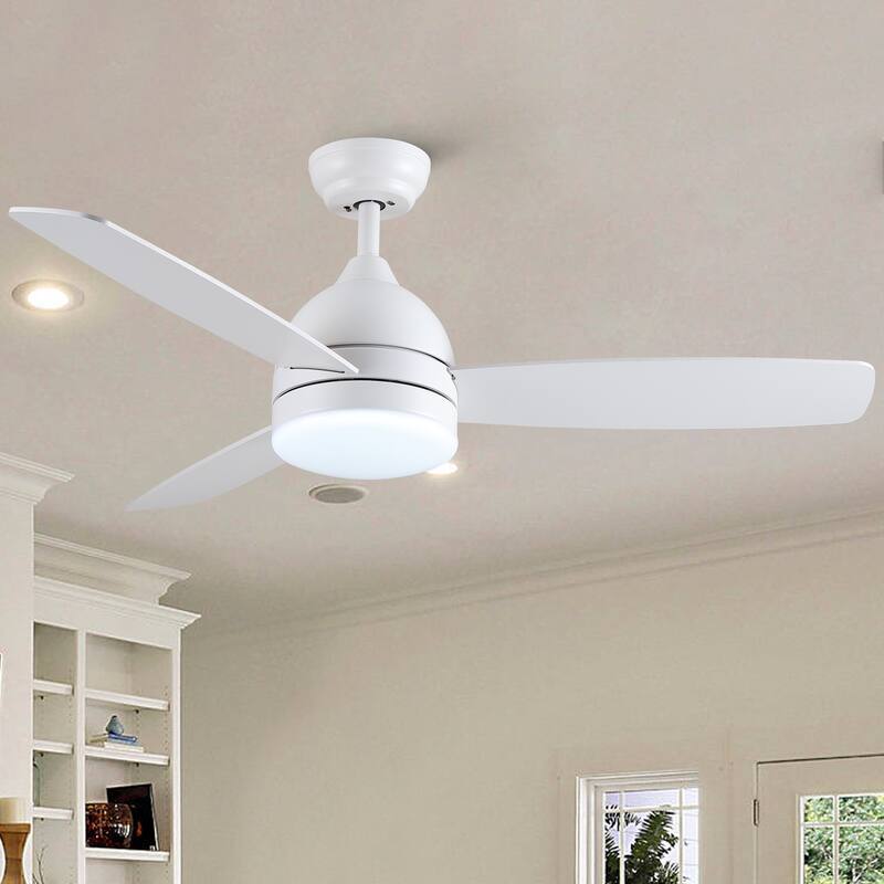 YUHAO 28 in. Integrated LED Indoor Matte White Ceiling Fans with Light Kit and Remote Control