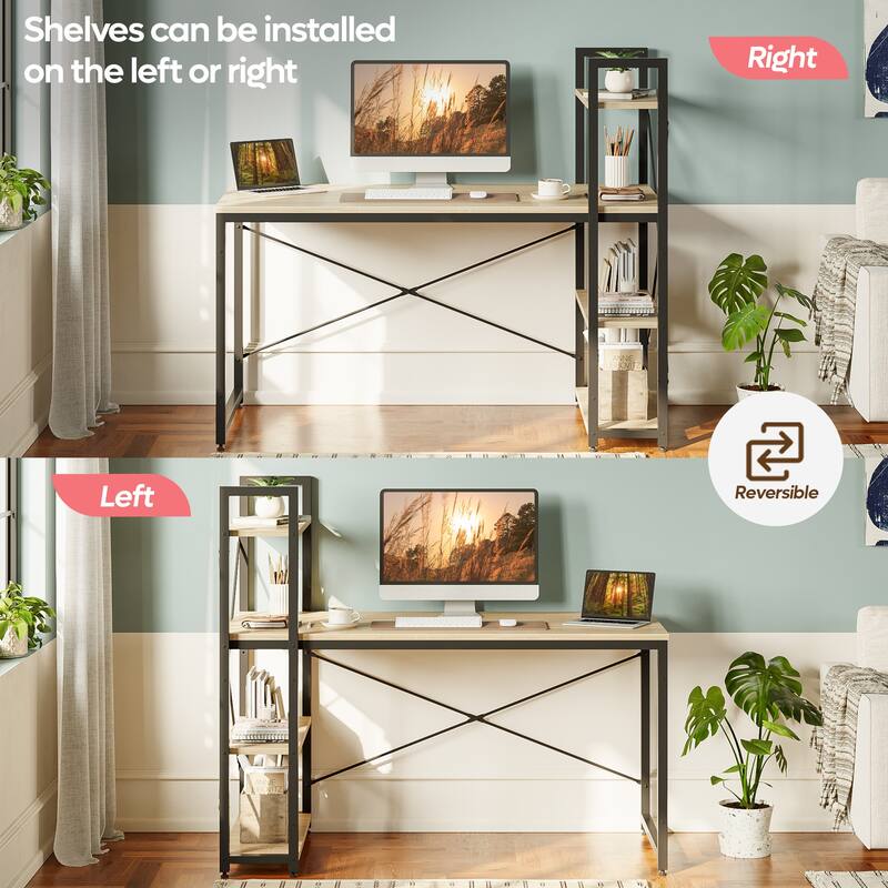 Computer Desk Home Office Computer Desk with 4 Shelves & Hooks