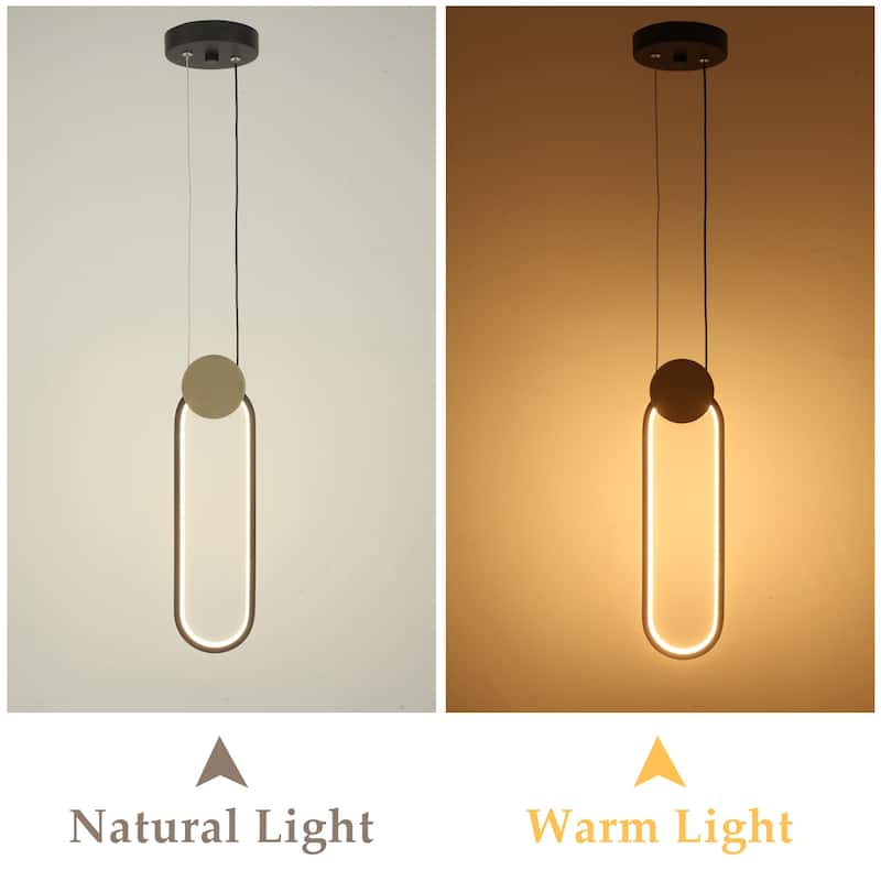 7-Watt 1-Light Black Elliptical Shade Integrated LED Pendant Light, Classic Semi Flush Mount Chandelier for Dining Room