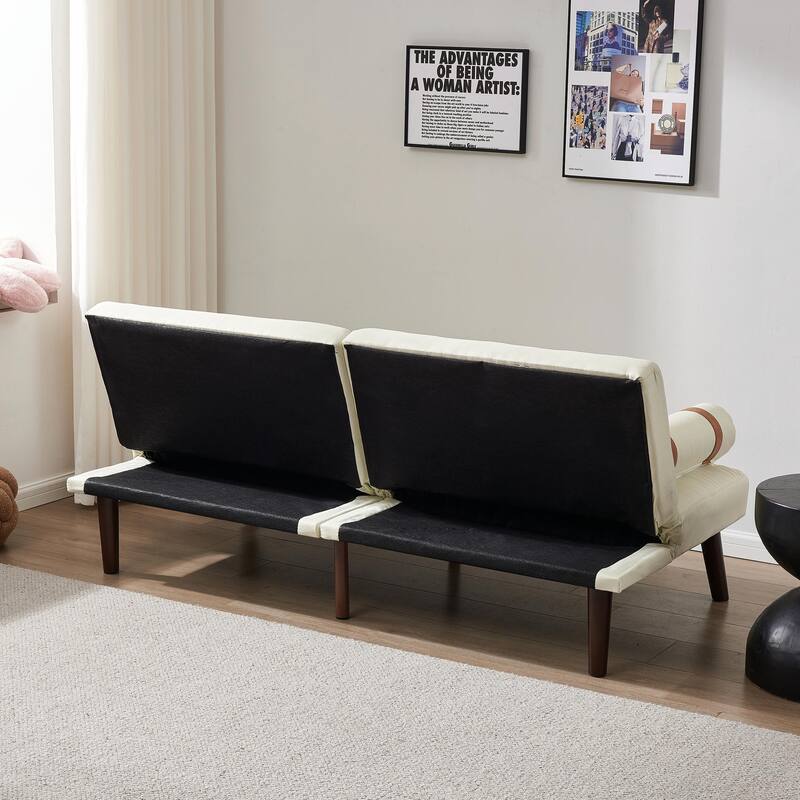 Convertible Sofa Bed Futon with Solid Wood Legs in Linen Fabric