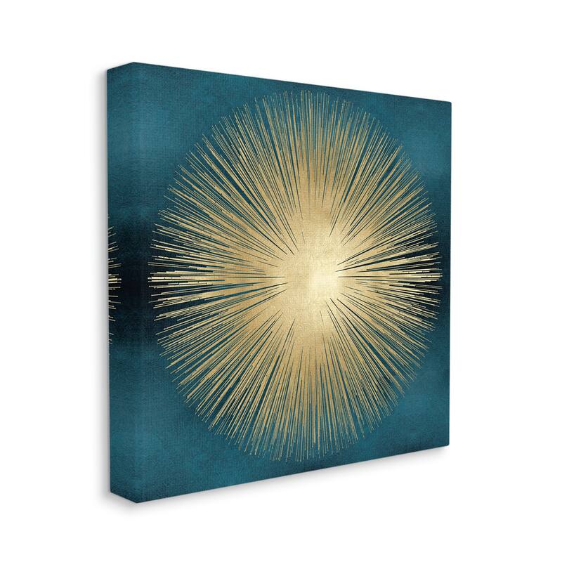Stupell Abstract Deco Sunburst Shape Over Dark Blue Canvas Wall Art - Yellow - 24 x 24