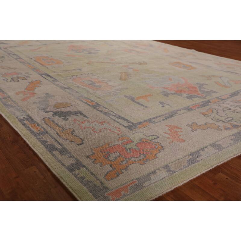 Hand Knotted Oriental 100% Wool Carpet Transitional All-Over Green Oushak Area Rug - 11' 4'' X 8' 8''