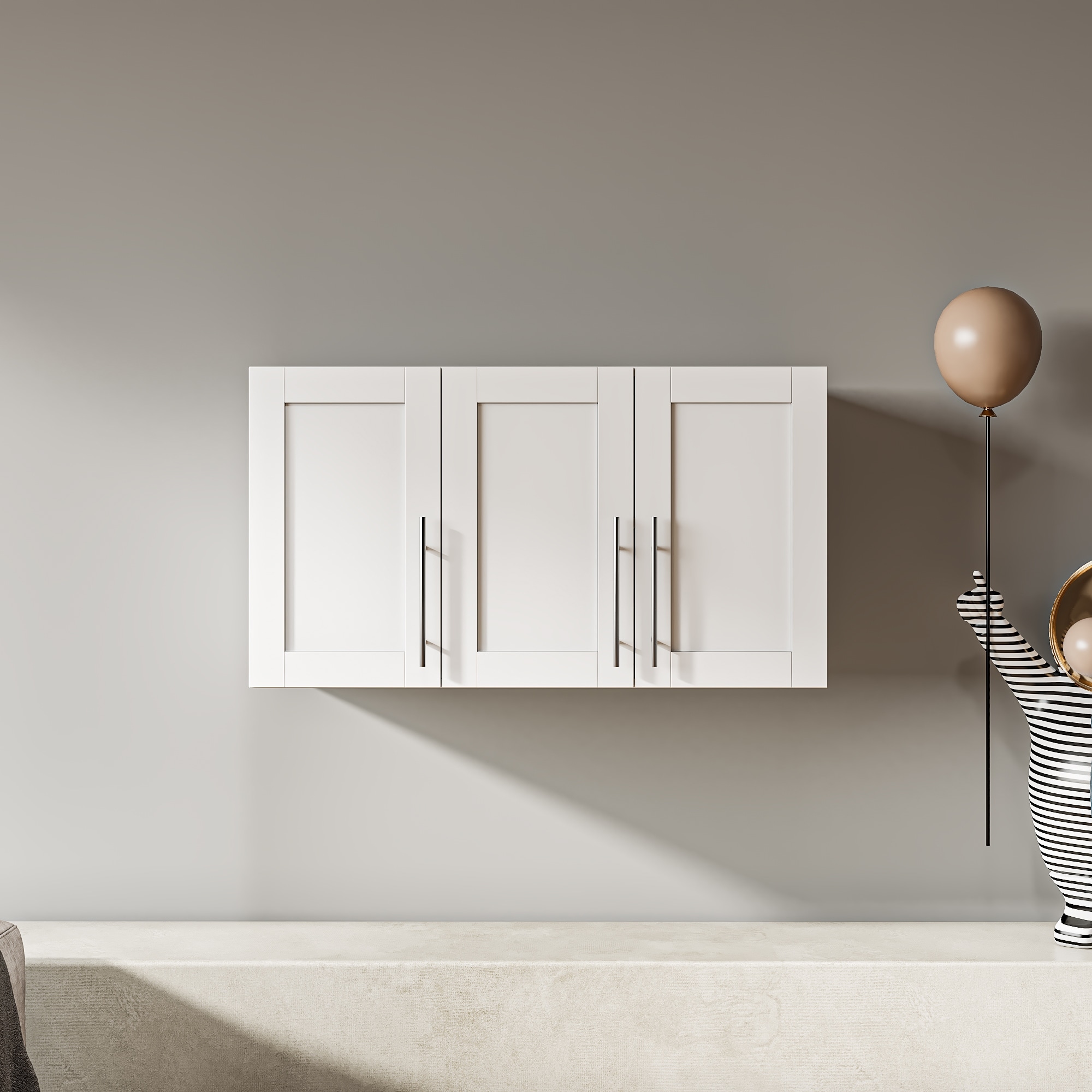 Roomfitters Stackable Wall Mounted Storage Cabinet, Modern Triple Door Organizer with Adjustable Shelves, White
