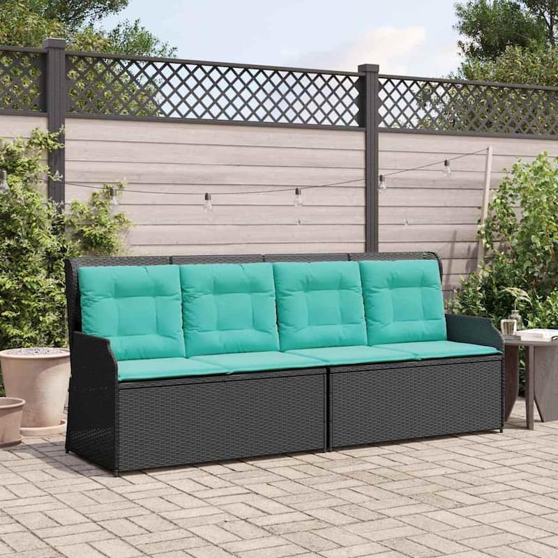 vidaXL Garden Bench with Cushion Brown Poly rattan - 26 x 43 x 37 - Black and turquoise