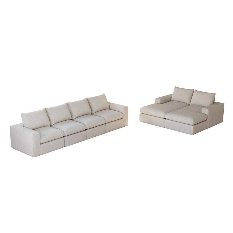99" Corduroy L-Shaped Sectional Sofa with Chaise Lounge, 3 Pillows and No Assembly Required