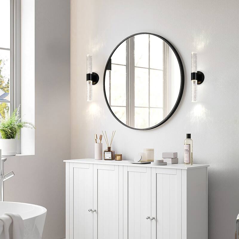 Modern 2-Light Matte Black Dimmable Indoor Wall Sconce With Crystal Bubble Glass Shade 3000K Led 4-Watt Vanity Light Bar