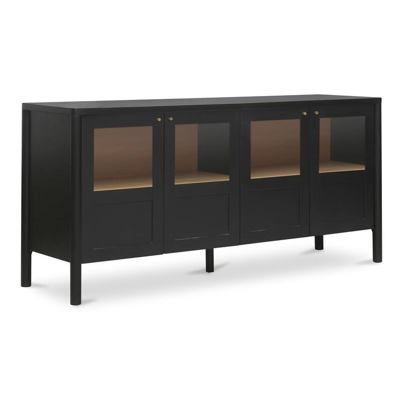 Title: NADAAL STUDIOS Delmira Sideboard, Millwork-Inspired Glass-Front Storage with Dowel Legs, Black