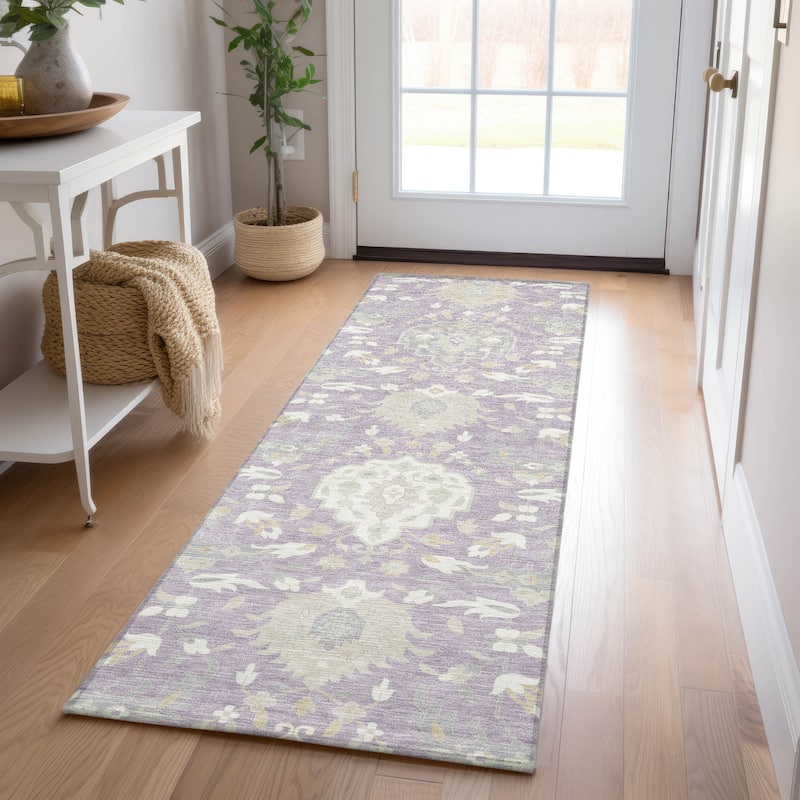Machine Washable Indoor/ Outdoor Traditional Kashan Chantille Rug - Lavender - 2'3" x 7'6"