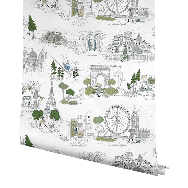 Rifle Paper Co. Travel Sketches Blue Globetrotter Premium Peel + Stick Wallpaper