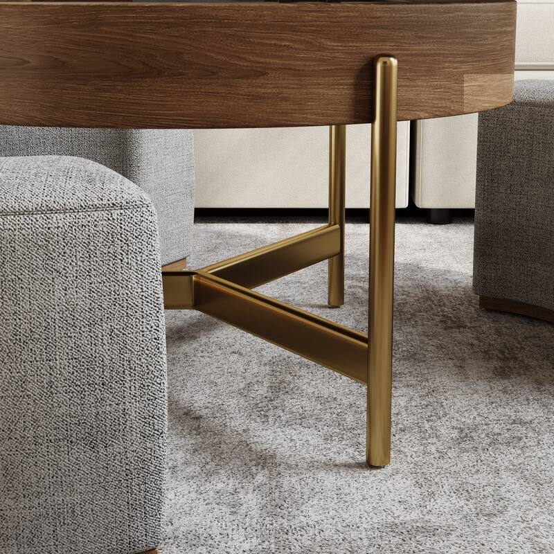 Modern Coffee Table, Lifting-top Round Coffee Table with Storage, Sintered Stone Top, Carbon Steel Legs