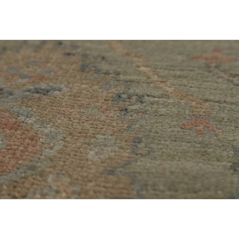 Vegetable Dye Green Oushak Turkish Runner Rug Handmade Wool Carpet - 3'2" x 12'0"