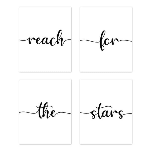 slide 2 of 5, Inspirational Quote Wall Decor Art Prints (Set of 4) - Black and White Modern Contemporary Minimalist Typography Reach for Stars