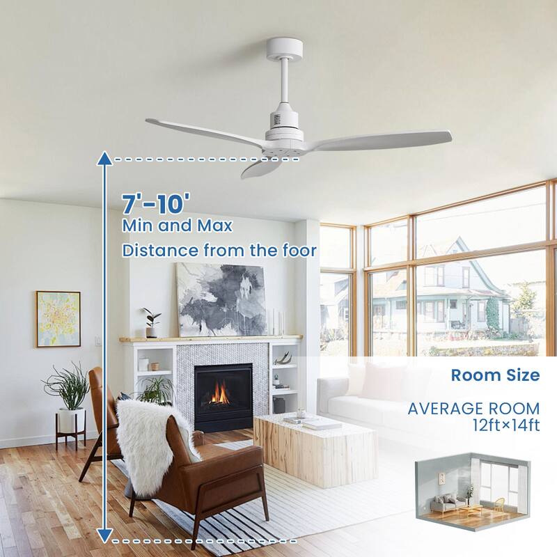 52" White Ceiling Fan with Remote,Reversible Wood Blades,Indoor and Outdoor,Angled Ceiling Adaptable - 52 Inch