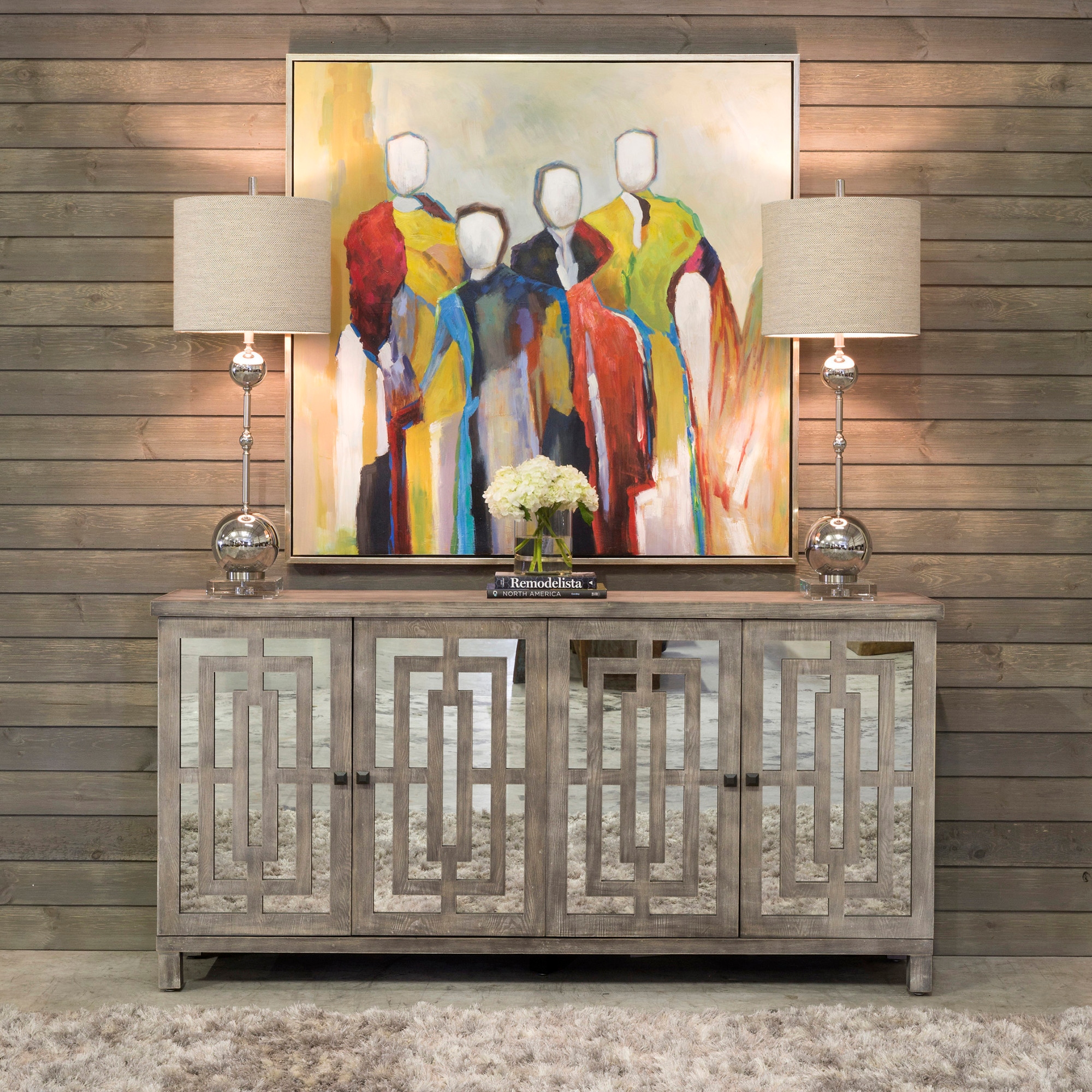 Harp and Finial HFF24744 Abbott 80 Wide Four Door Hardwood Sideboard Gray Wash Bed Bath Beyond 25654634