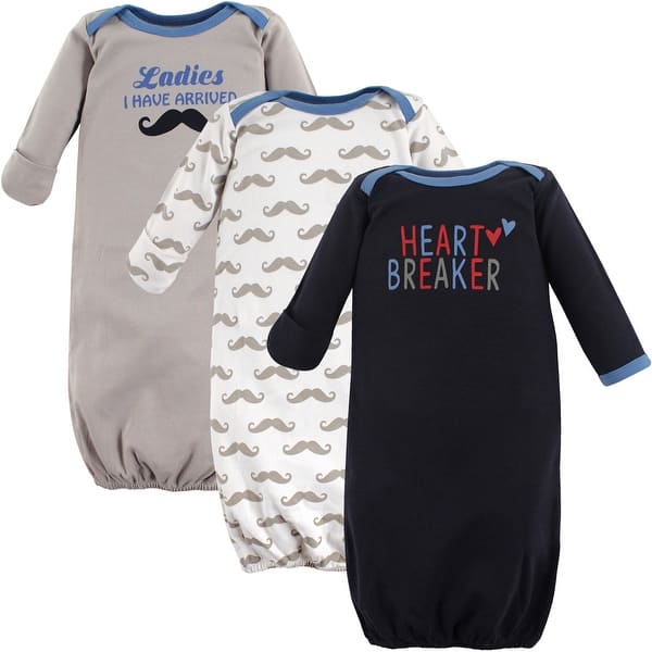 slide 1 of 1, Luvable Friends Baby Boy Cotton Long-Sleeve Gowns 3pk, Heartbreaker Preemie-Newborn - Heartbreaker
