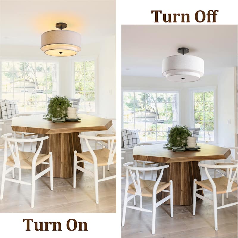 16" Modern Ceiling Light, Fabric Upholstered, Flush-Mount Fixture (Bulb Not Included)