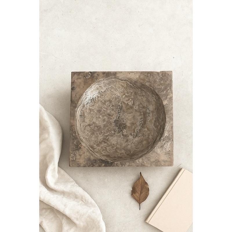 Large Square Travertine Bowl - 12" - Gray