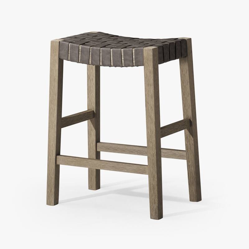 HomeRoots 26" Stone and Gray Faux Leather and Solid Wood Backless Counter Height Bar Chair