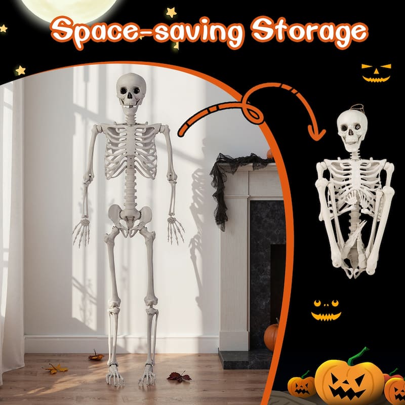 Gymax 5.4 FT Halloween Skeleton Decoration Life Size Large Skeleton w/