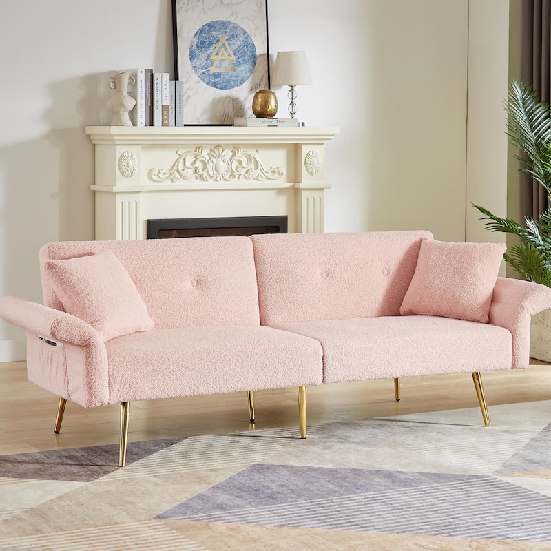 Modern Loveseat Sofa Bed - Teddy Upholstery with Side Pocket