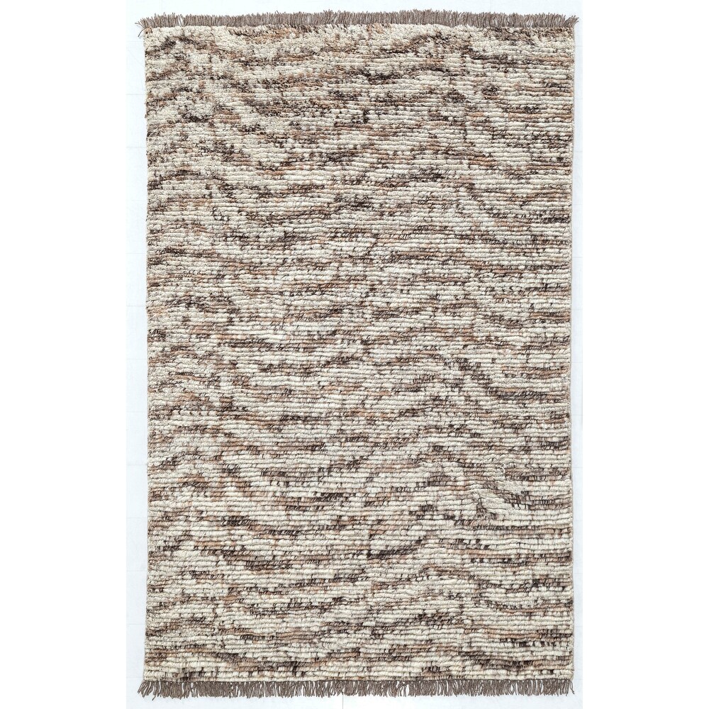 Image of Long feathered shag rug brown cream