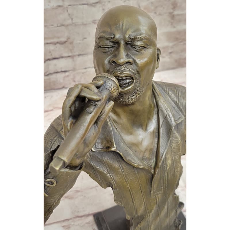 African American Black Singer Bronze Metal Bust Statue Sculpture On Marble Base
